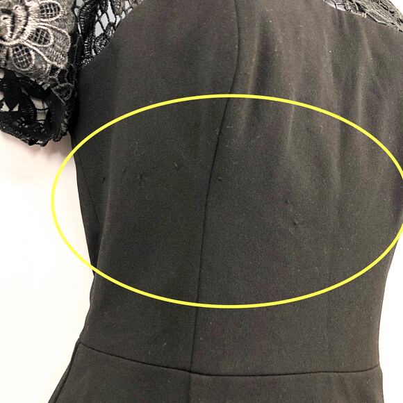 DRESS THE POPULATION Sheath Dress Small Black Lace Yoke Short Sleeve NWOT - Picture 7 of 10